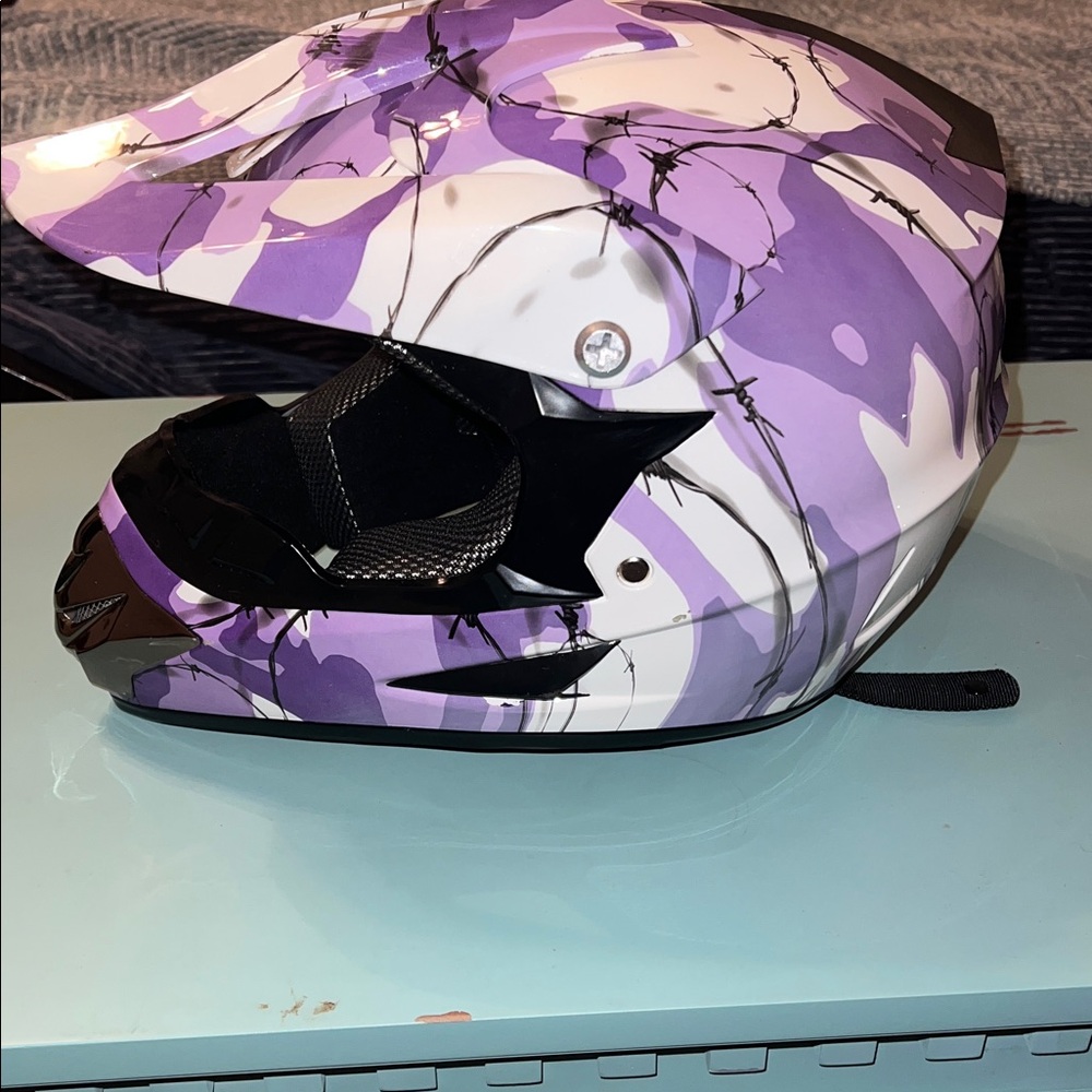 Purple and White Camouflage Youth Atv/Motocross Helmet - Picture 2 of 7